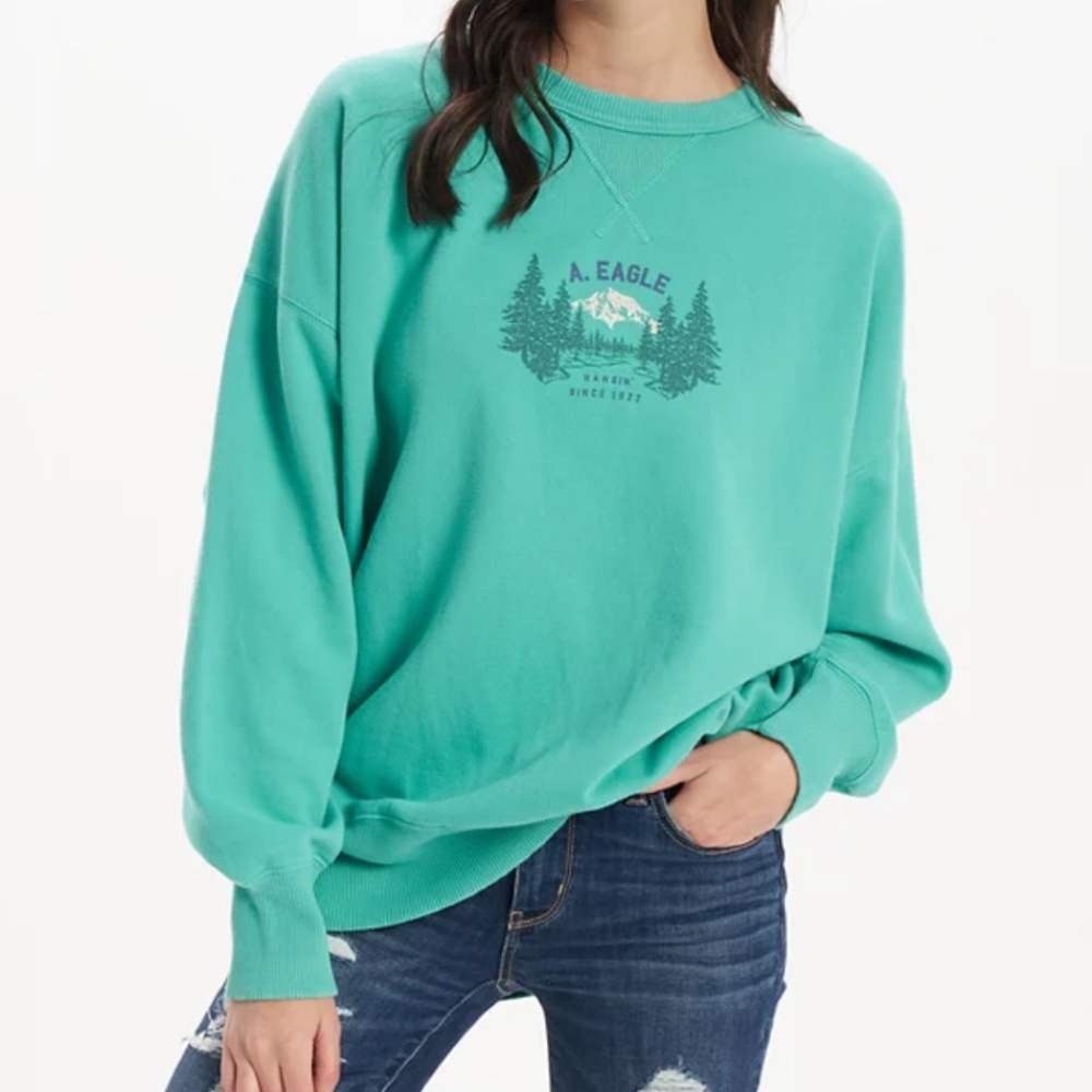 American Eagle oversized graphic sweatshirt green size XS